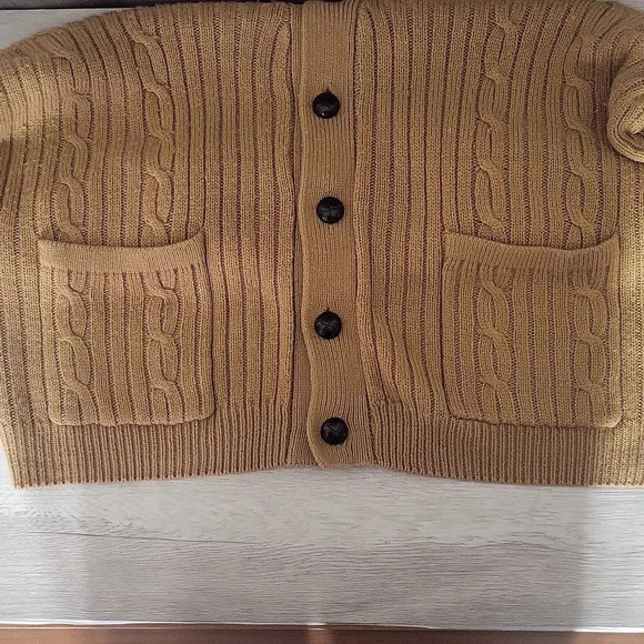 🛍John Blair Vintage Mens Camel Cable Knit Long Sleeve Grandpa Sweater Size MRG - Picture 6 of 7
